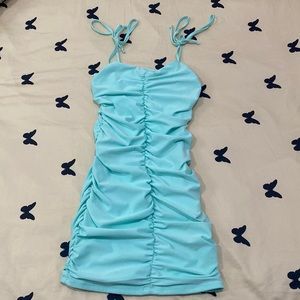 B.DARLIN teal/blue scrunched mini dress